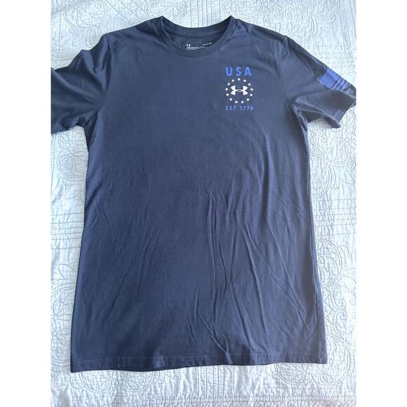 Men Under Armour T-Shirt Navy Blue USA Pre Owned Size Small - Picture 1 of 7
